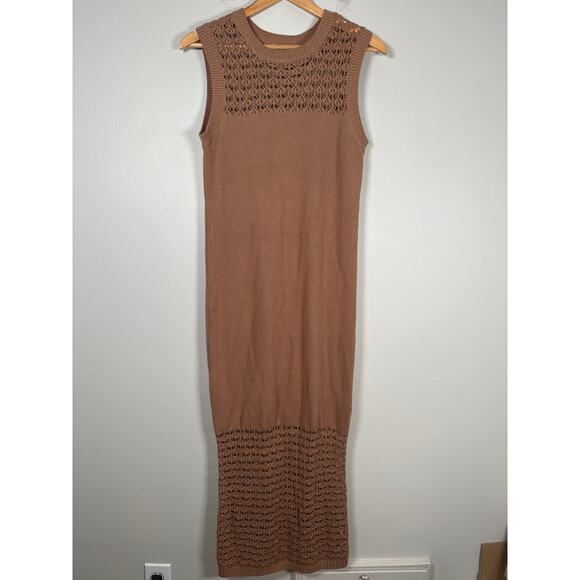 525 America Tori Sleeveless Knit Cotton Midi Dress Womens Size S Brown Airy - Picture 2 of 8